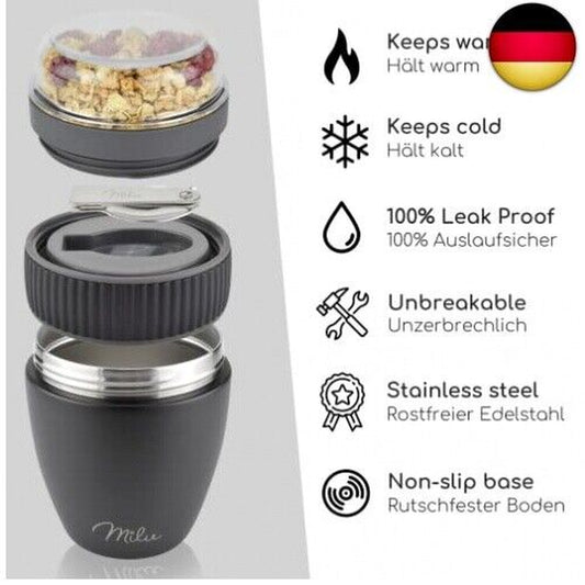 Milu Insulated Stainless Steel Yogurt Cup for Muesli - 400ml To-Go Container